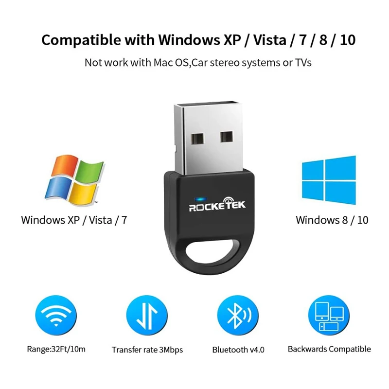 ROCKETEK CSR 3. 0 A2DP Bluetooth адаптер USB ключ для ПК компьютерного динамика o/Ps4