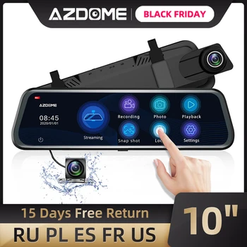 

Azdome PG12 10" Car DVR Touch Display 1080P Stream Media Reverse Recorder Night Vision GPS Dash Cam Dual Lens Rearview Camera