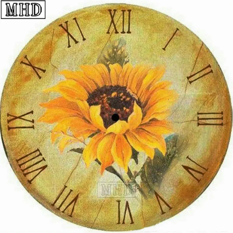 5d diamond painting clock full square &amp round color poppy flower mosaic wall home decoration crafts | Дом и сад
