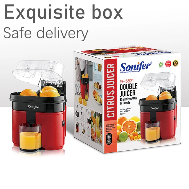 Fast Double Juicer 90W Electric Lemon Orange Fresh Juicer With Anti-drip Valve Citrus Fruits Squeezer Household 220V Sonifer 6