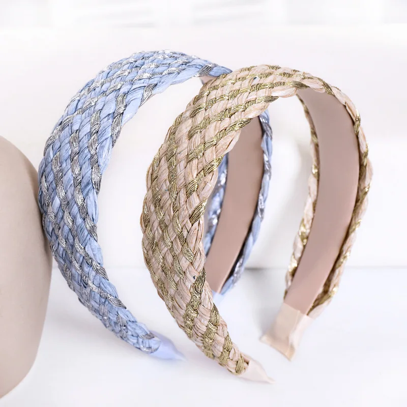 

1PC Korean Style Solid Knotted Handmade Straw Headband Turban for Women Girls Hoop Bezel Hairbands Hair Accessories Headwear