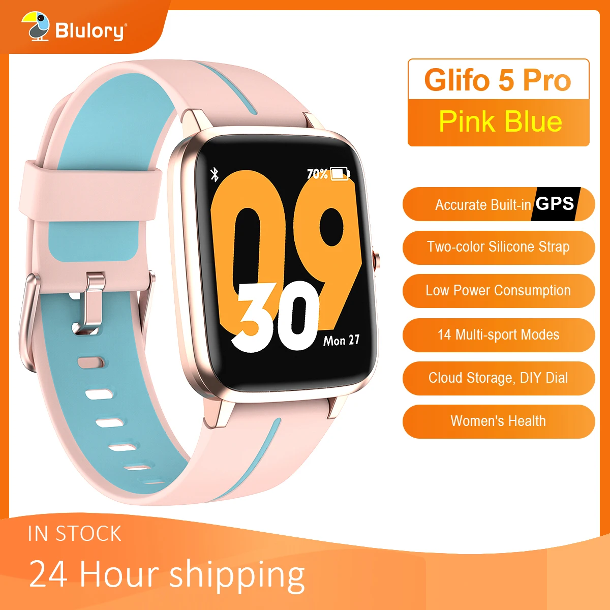 US $38.21 Blulory Glifo 5 Pro Smart Watch GPS 5ATM Bluetooth Sport Heart Rate Monitor IP68 Waterproof Call Reminder Notification Vibration