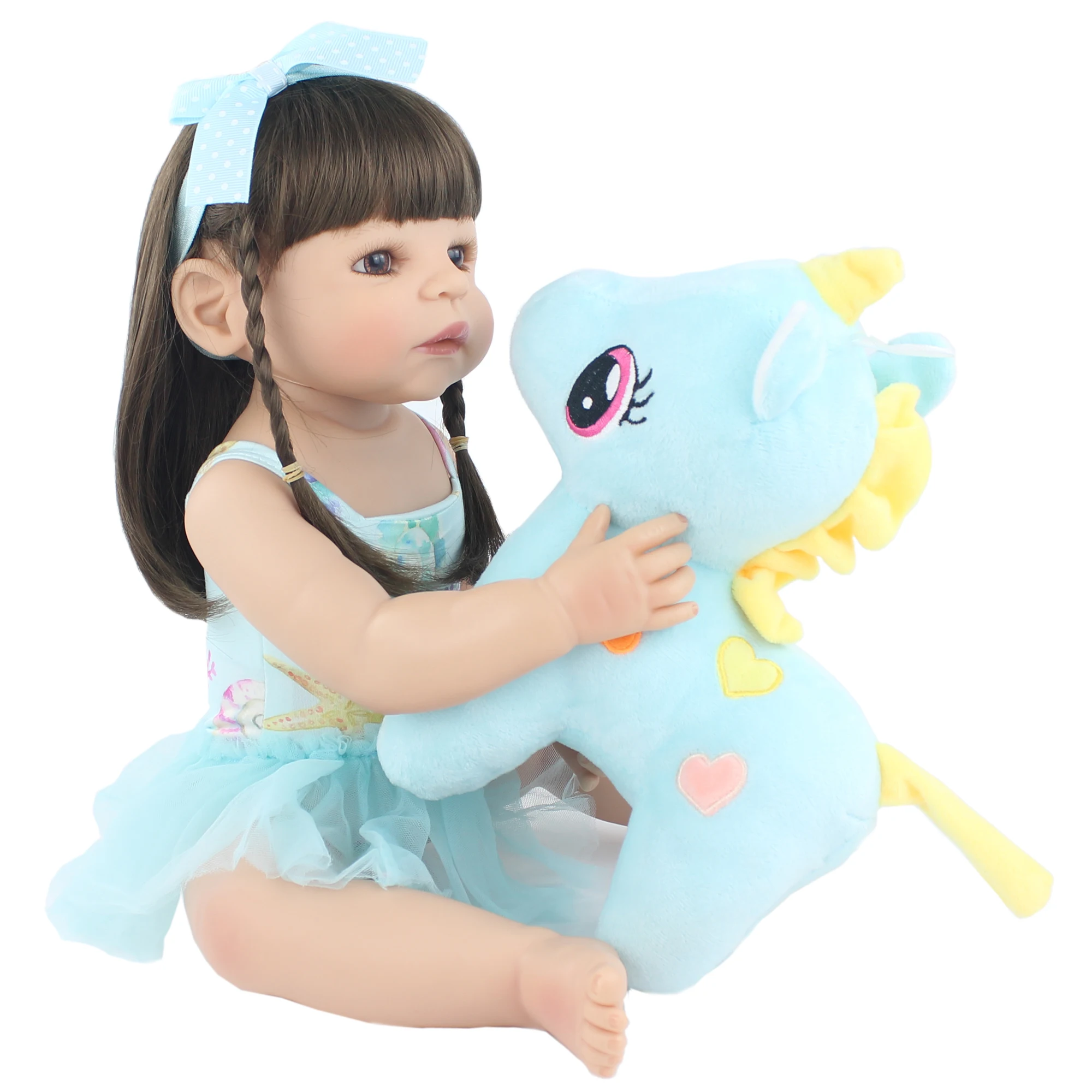 55 см полностью силиконовая кукла-Реборн, игрушка, Реалистичная виниловая принцесса, единорог, детская игрушка для купания, подарок на день рождения, нарядная кукла