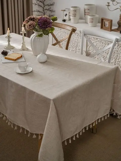 Toalha de mesa de linho e algodão