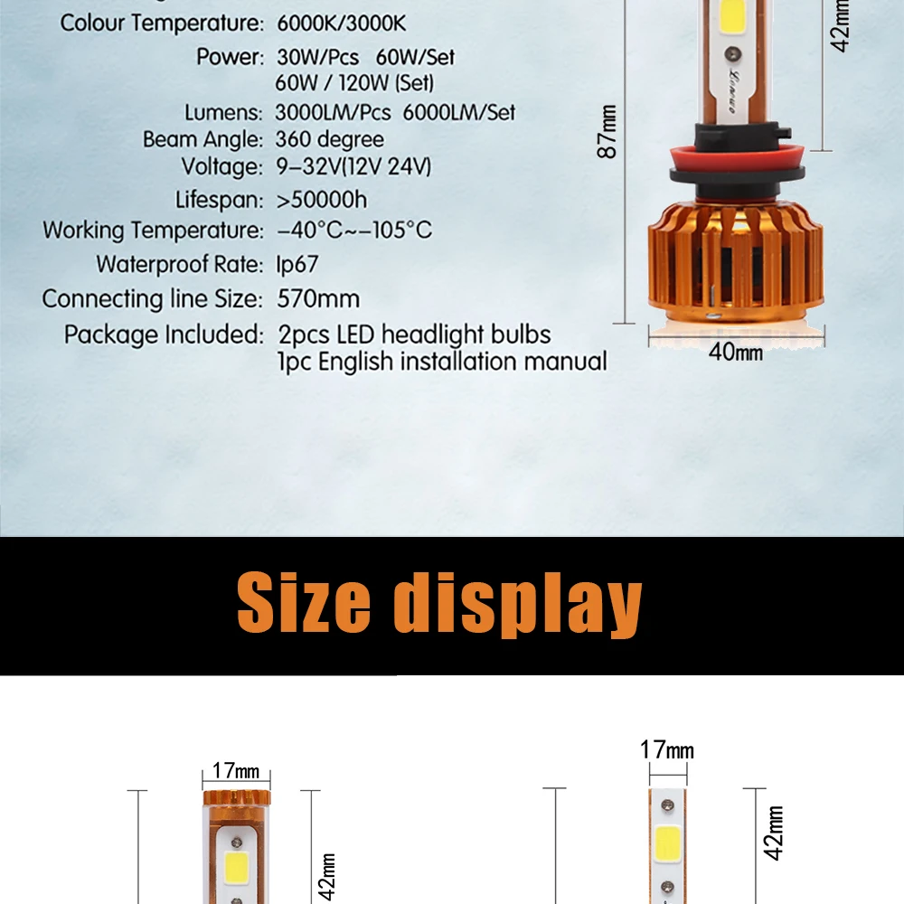 MINI Canbus Car Headlight LED Bulb H1 H7 H11 9012 30W 3000K 6000K 3800LM led lampada automotivo Auto Fog Light Lamp 2PCS Styling