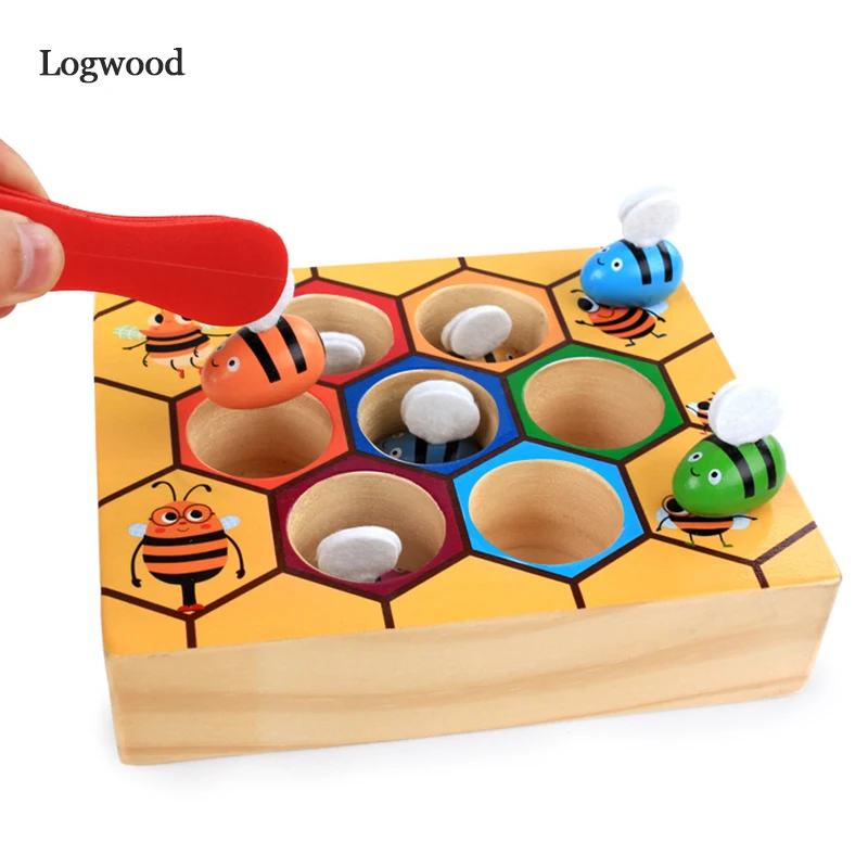 

Wooden Toy Building Block Leaning Education Montessori Hardworking Bee Hive Games for Children Clip Toys