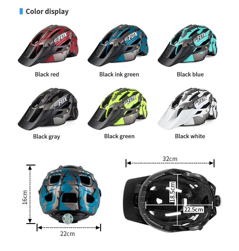 BATFOX Bicycle Helmet Ultralight Cycling Helmet Road Mountain MTB Helmet Casco Ciclismo Integrally-molded Bike Helmet 56-62 cm