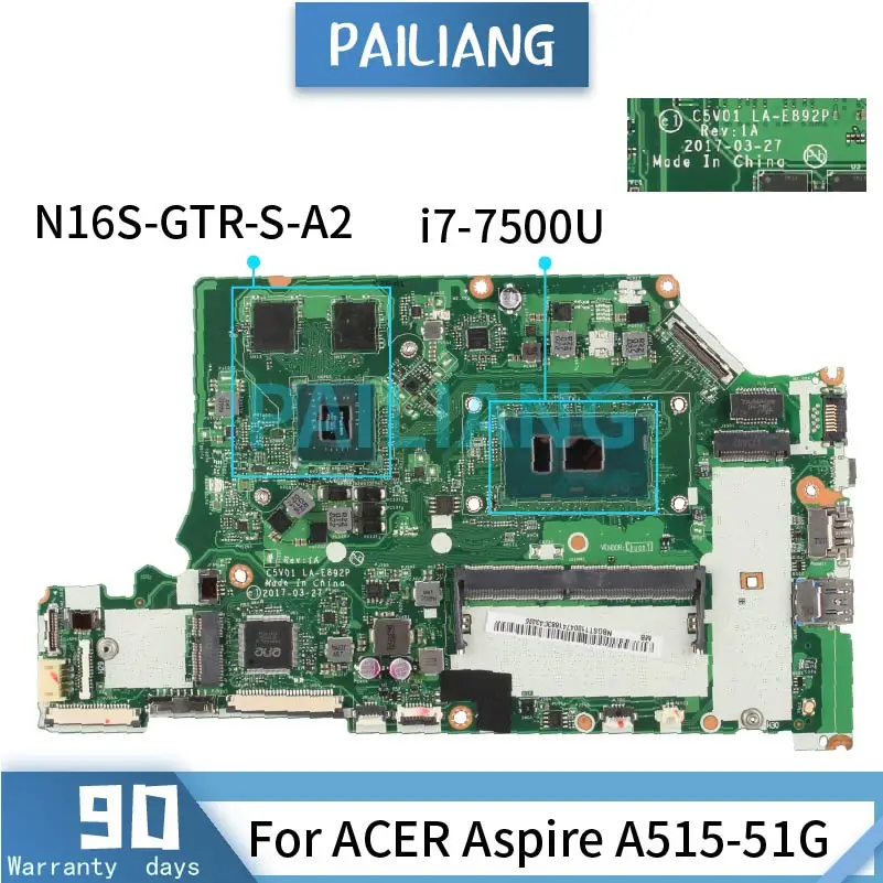 

Материнская плата для ноутбука ACER Aspire A515-51G i7-7500U, LA-E892P SR341, N16S-GTR-S-A2 DDR4 протестирована