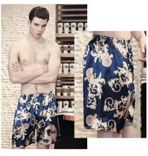 Summer Men's Short Pajamas Satin Silk Sleep Bottoms Elastic Waist Lounge Short Pants Sleep Casual Pyjama Nightwear Homewear