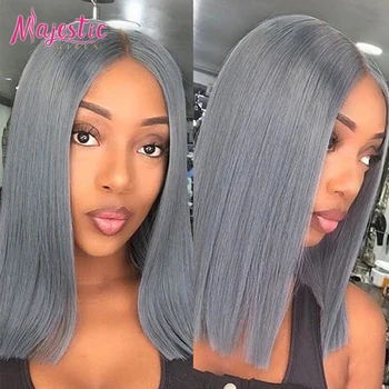 

Silver Human Hair Bob Wigs Brazilian Straight Colored Human Hair Wigs Remy Short Ombre Bob Lace Front Wigs for Black Women