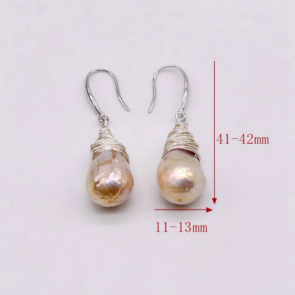 Rainbow Pearl Earrings Natural Color Natural Pearl 925 Sterling Silver Earrings Handmade Baroque Pearl Pendants Women's Earrings