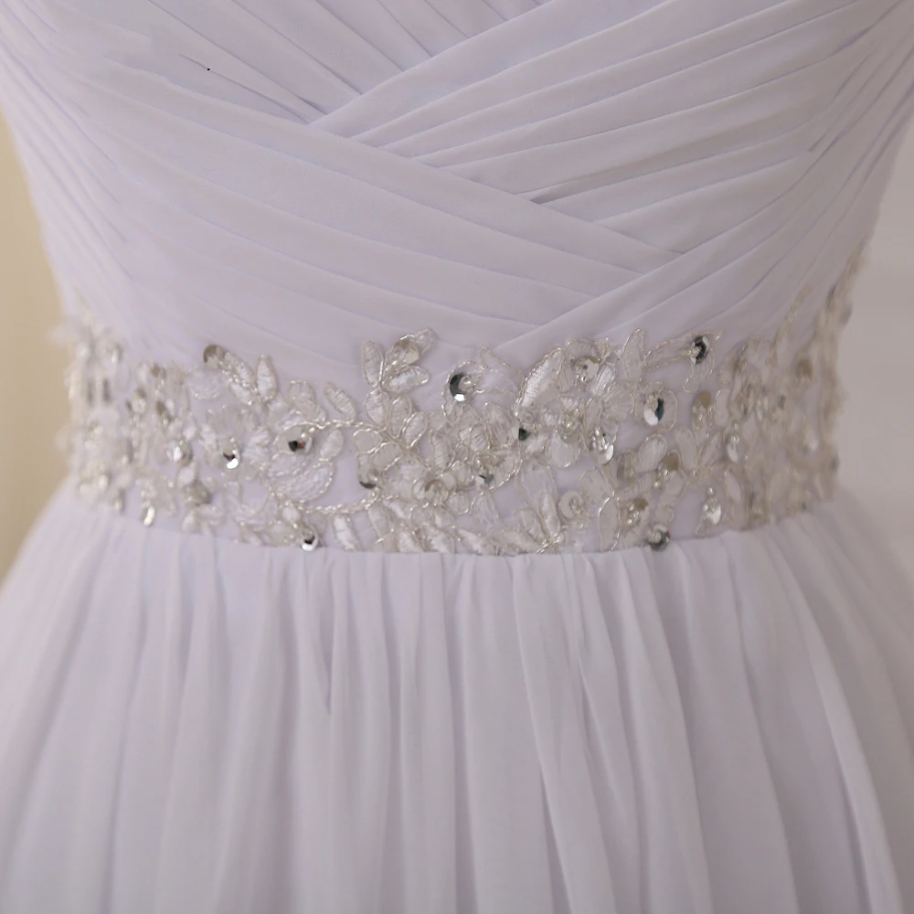 Jiayigong Elegant Beach Wedding Dress Sexy V-neck Beaded Straps Pleated Chiffon Wedding Gowns Vestido De Novia
