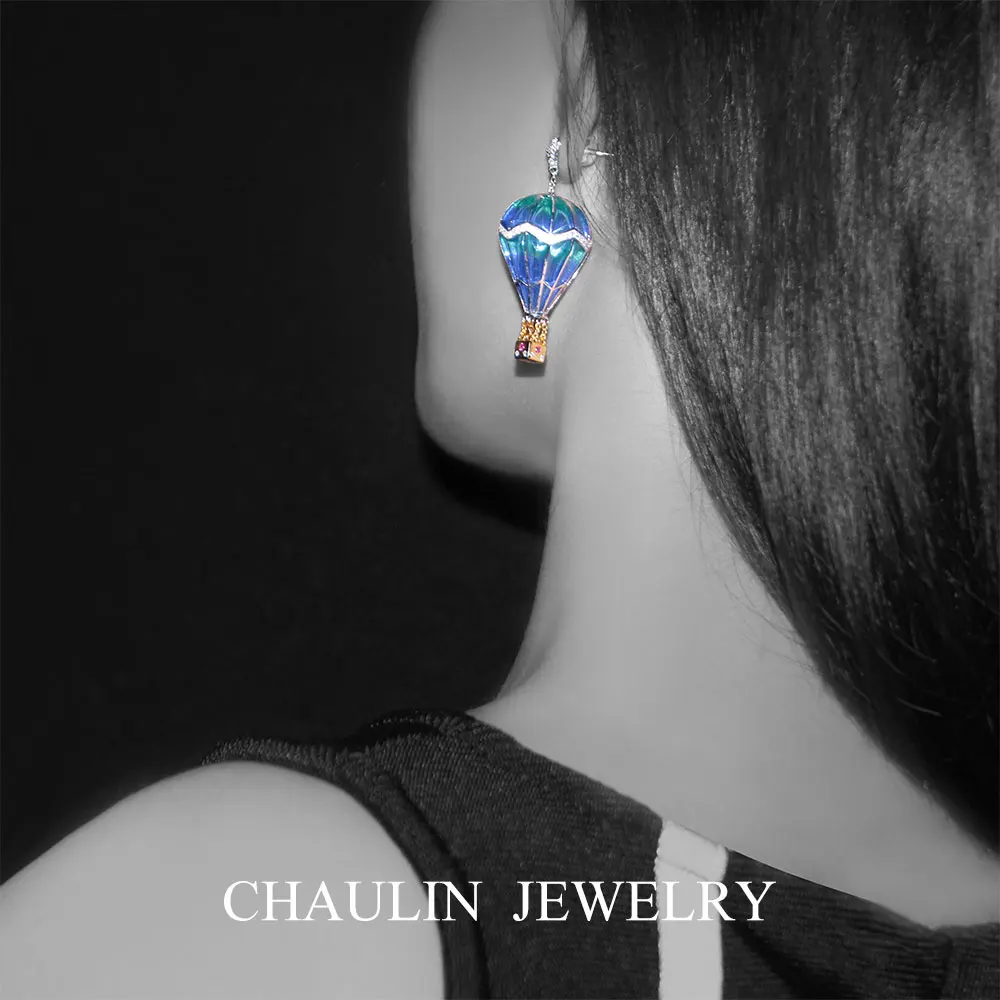 CHAULIN 925 серебряные серьги, dreamland: Воздушная подвеска в виде шара и серьги, эмалевые серьги с пустым окном