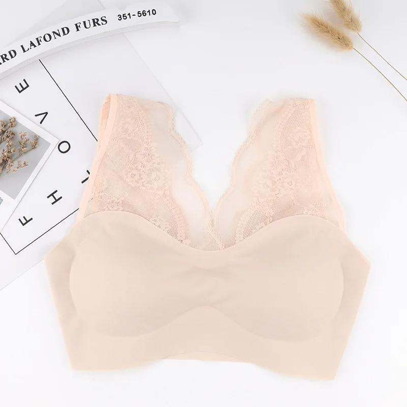 Skin Explosion Lace Bra beauty Back Bralette женский без стального кольца, тонкое Спортивное нижнее белье, бюстгальтер для сна, мягкое нижнее белье - Цвет: Skin