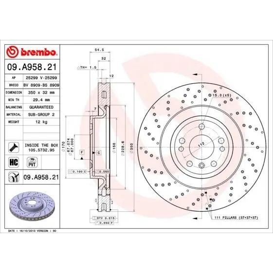 Brake disc MERCEDES ML W166(with the sport package) front vent