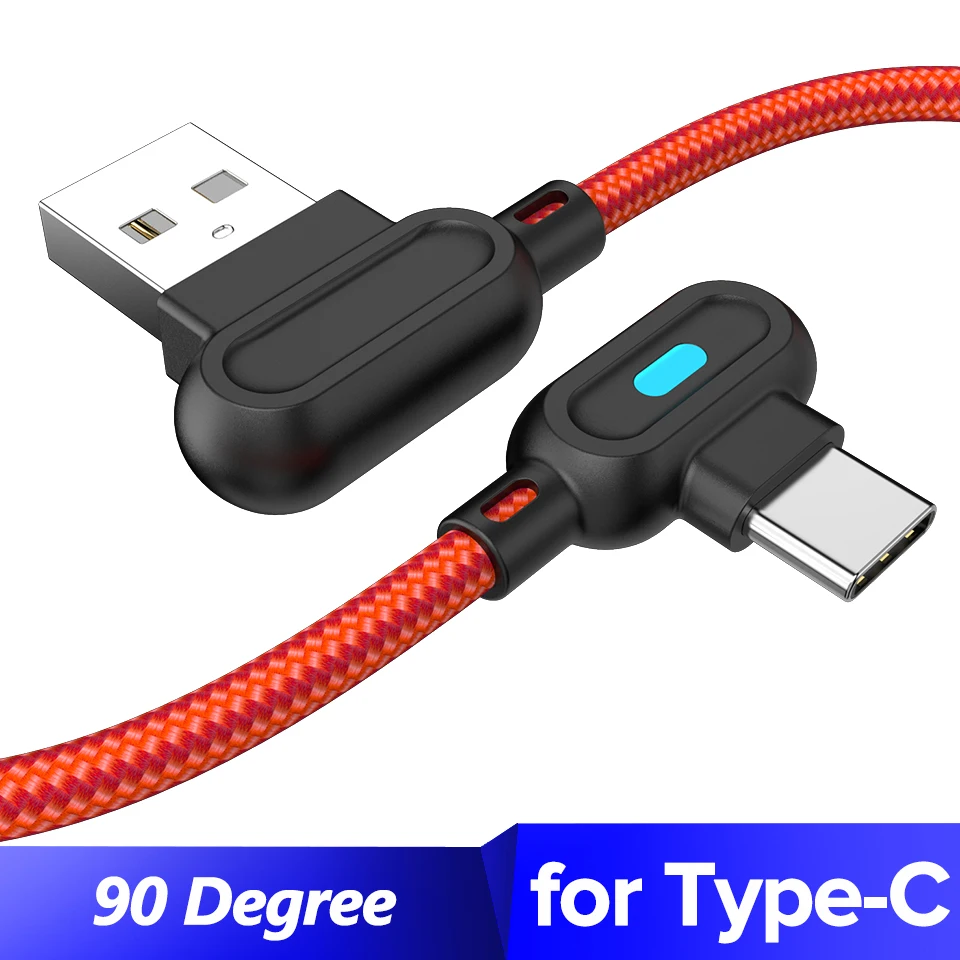 1 м 2 м 2.4A USB кабель для быстрой зарядки type C 180 градусов игровой шнур для samsung S10 S9 S8 мобильный телефон игровой провод для Xiaomi huawei - Цвет: Type C Red