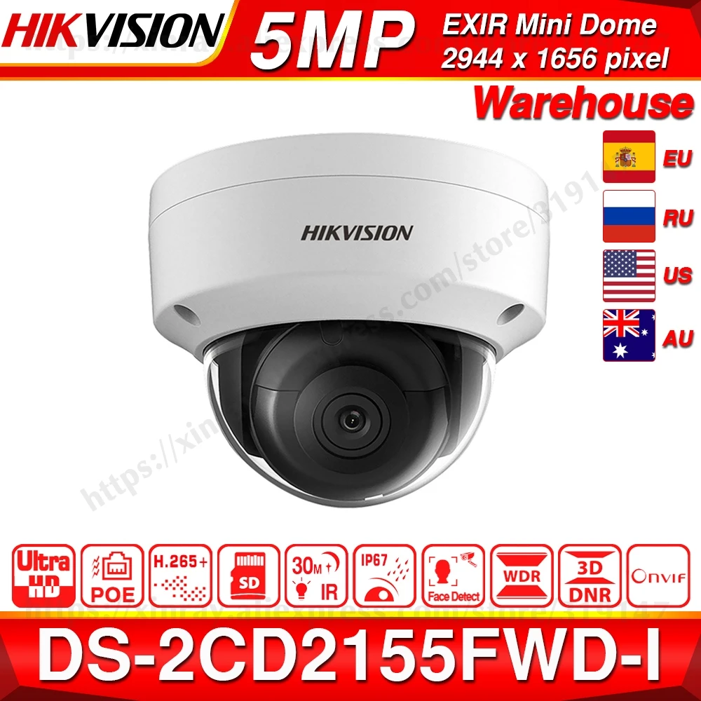 Hikvision DS-2CD2155FWD-I POE камера видеонаблюдения 5MP ИК купольная камера 30 м IR IP67 IK10 H.265+ слот для карты SD