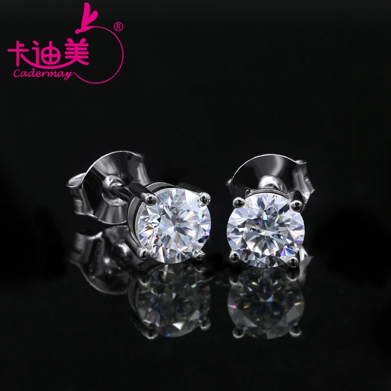 

CADERMAY Simple 4 Claws Setting Silver925 Earrings D VVS1 0.5ct Round Brilliant Cut Moissanite Sterling Silver Ear Studs Jewelry