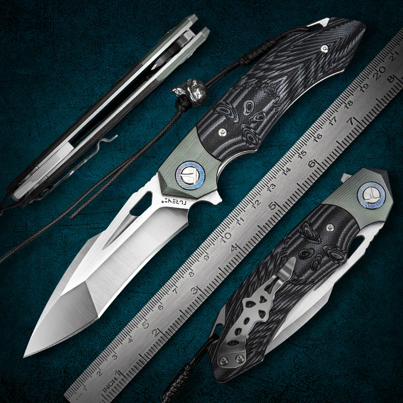 NEWOOTZ Skull Theme Folding Pocket Knife Titanium Damascus Steel Handle EDC Outdoor Self Defence Survival Knives