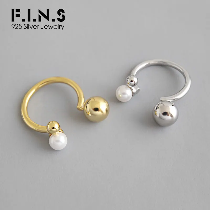 

F.I.N.S Korean S925 Sterling Silver Ring INS Style Geometric Bead Ball Imitation Pearl Female Finger Ring Open Silver 925 Ring