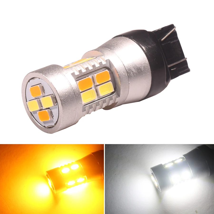 1 Pz T20 Led 5630 20-Smd Lampadina Bicolore 7443 W21/5W Led Per Auto Drl E Indicatori Di Direzione Bianco Ambra 12-24V