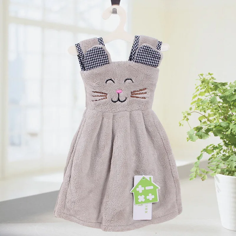 Khaki 1 шт., милое платье с кошкой детское полотенце для рук, детское впитывающее полотенце из микрофибры, сухое полотенце для кухни и ванной, мягкое плюшевое полотенце для посуды - Цвет: Khaki