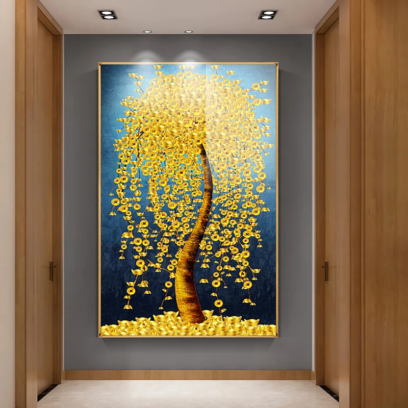 Pintura de paisaje de árboles en diamantes 5D, bordado de diamantes completo de otoño, Árbol de Oro, cristal de riqueza, decoración del hogar, regalo de cumpleaños
