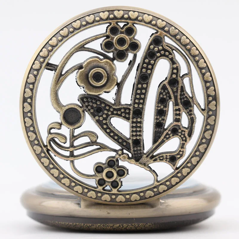 

Butterfly Flower Pocket Watch Students Men And Women Gift Personalized & Creative Complex Antique Bronze Flip-Style Hollow out Q