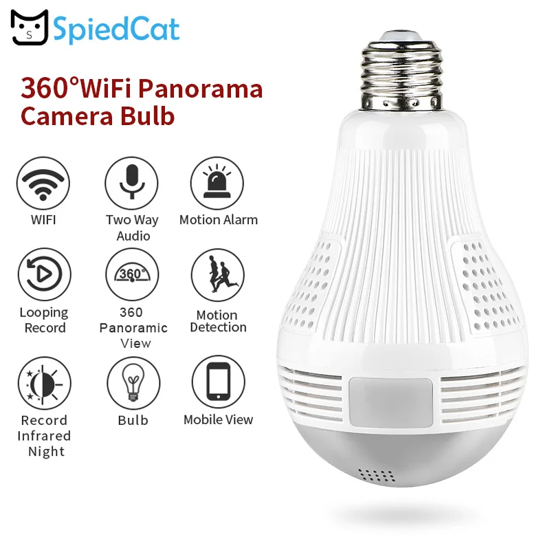 360 градусов панорамная линза рыбий глаз Смарт лампа HD 960P беспроводная IP WiFi CCTV