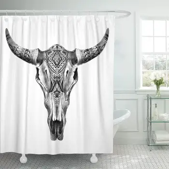 

Fabric Shower Curtain with Hooks Abstract Simple Stylish Hand Made Pattern Blot Stains Figures and Plants Artistic