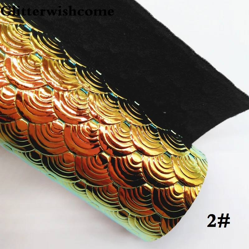 2 Glitterwishcome 21X29 см A4 размер винил для бантов тиснение Русалка рыбья зернистая кожа Fabirc искусственная кожа листы для бантов, GM083A - Цвет: 2