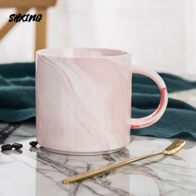 

SHXING Marble Ceramic Mug with Spoon Simple Household Cute Couple Cup Oatmeal Breakfast Milk Coffee Cup