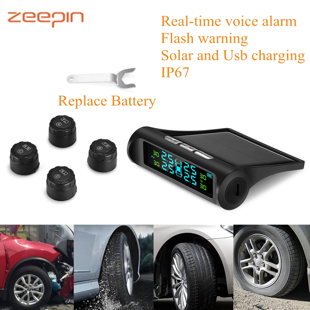 

Zeepin BX-02 VS C240 TPMS 4 Sensors Solar USB Charging Leakage Warning LCD Display IP67 Tyre Pressure Monitor Systerm Car Safety