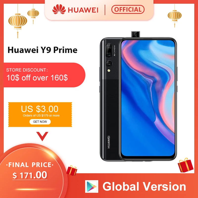  Global Version Huawei Y9 Prime 2019 Smartphone AI Triple Rear Cameras 4GB 128GB Auto Pop Up Front C