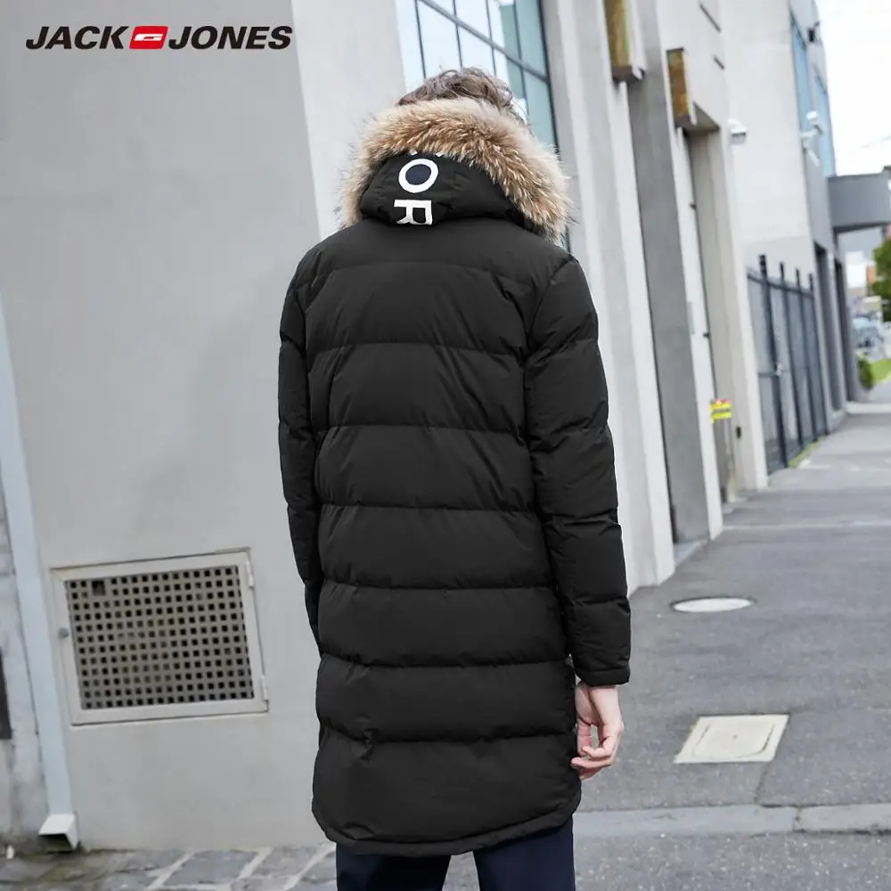 JackJones зимний мужской длинный пуховик с меховым воротником и капюшоном, парка, пальто, мужская одежда 219312503