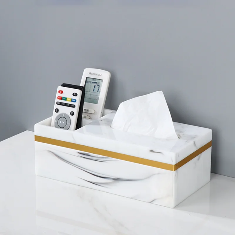 European Style Marble Pattern Paper Box Resin Material Tissue Box Simple Living Room Coffee Table Creative Napkin Paper Box 2