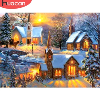 

HUACAN Full Drill Diamond Painting House 5D DIY Embroidery Cross Stitch Landscape Diamond Mosaic Home Decoration
