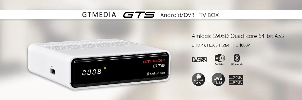 GTmedia GTS DVB-S2 спутниковый ресивер Amlogic S905D WiFi BT4.0 Android 6,0 tv BOX 2 Гб ram 8 Гб rom Поддержка Cccam рецептор Испания