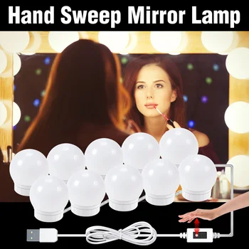 

Hollywood Style LED Makeup Mirror Light Hand Sweep Dimmable USB Beauty Lamp 2 6 10 14 Bulbs Kit DC 12V LED Dressing Table Lamps