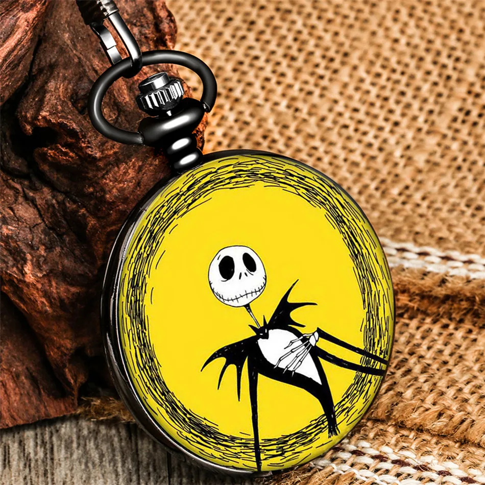 Pocket-Watch Skull Pendant Gifts Nightmare Antique Theme Black Smooth Quartz Xmas Printing