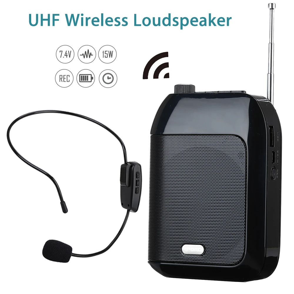 

T9 Megaphone Portable UHF Wireless Speaker 15W Cordless Voice Amplifier Loudspeaker 7.4V Lautsprecher FM Radio