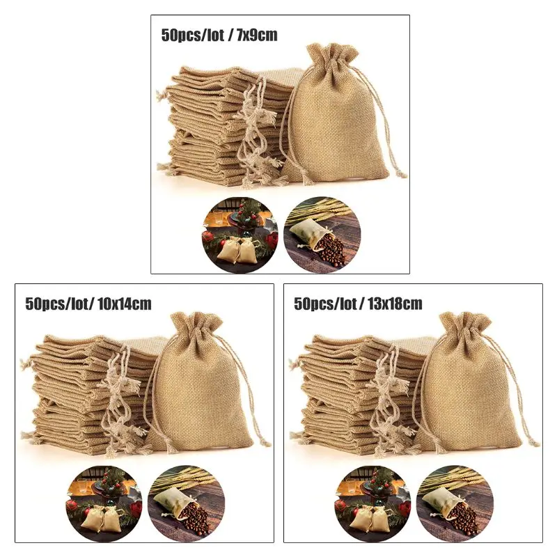 

50 pcs Burlap Bags with Drawstring Gift Bags for Xmas Wedding Party ,Arts,7x9cm