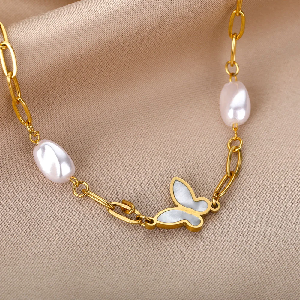 Opal Stone Moonstone Butterfly Bracelets Stainless Steel Gold Charm Pin Chain