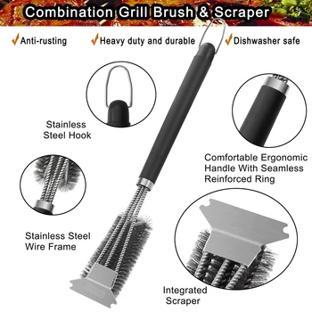 

3-heads BBQ Plate Cleaning Brush Stainless Steel Grill Oven Barbeque Grille Tray Wire Brush BBQ Grill Cleaning Wire Brush