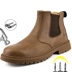 Chaussures de sécurité en cuir pour homme, bottes de travail d'hiver indestructibles, Chelsea, Anti perforation 