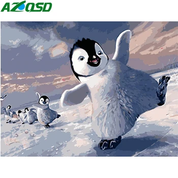 

AZQSD Oil Painting By Numbers Penguin Unframe Unique Gift Pictures By Numbers Animal Acrylic Paint Handpainted Painting Art