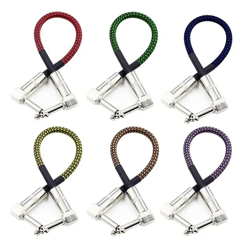 Guitar Patch Cable with 1/4 inch Right Angle Plugs 6 Colors,Tweed Woven Jacket,1 Feet/0.3Meter,6 Pack