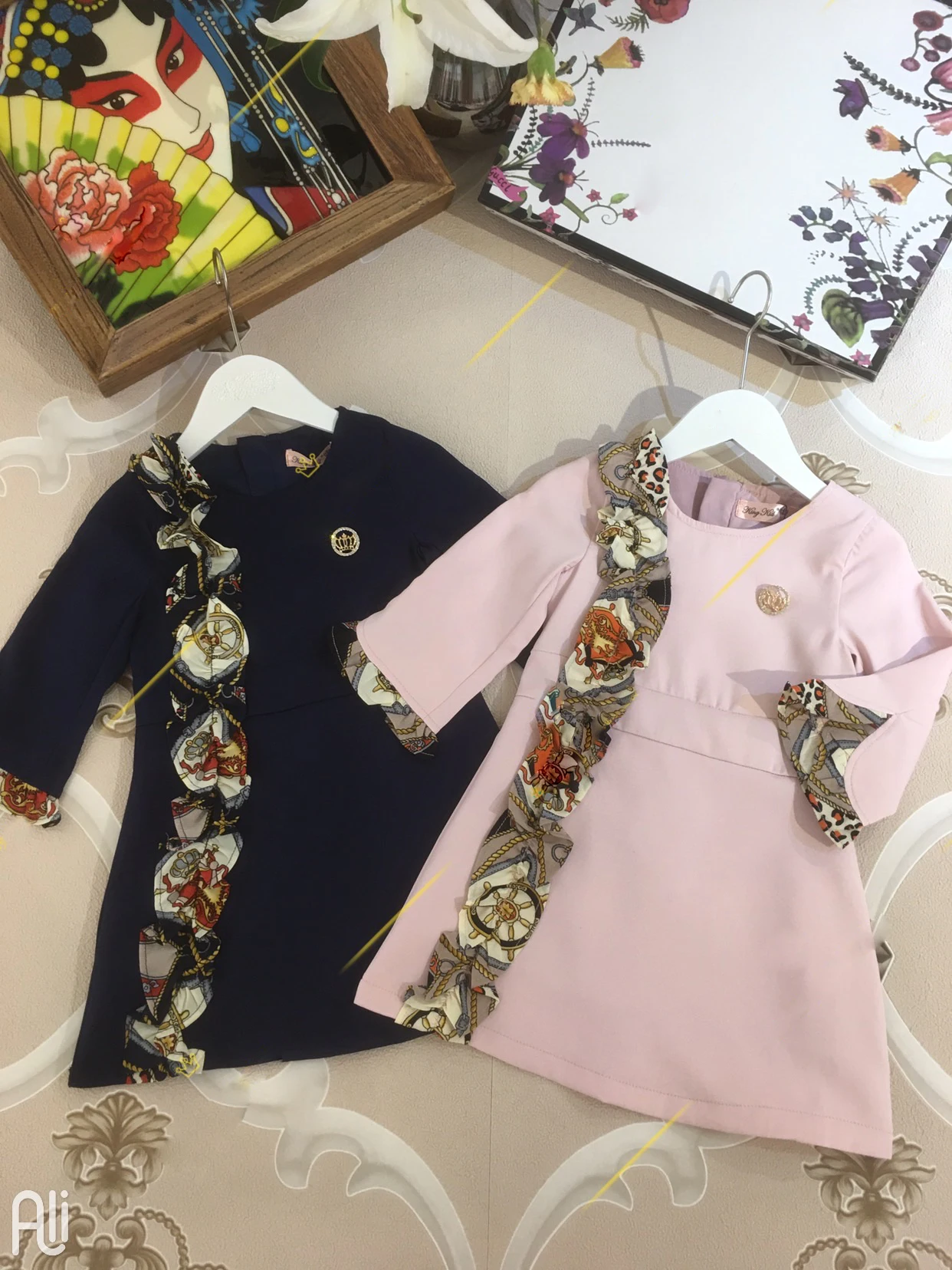 3069 Flowers Print Ruffles Brand Princess Baby Girl Dress Spring Fall Winter Party Kid Dress ForGirl Wholesale Baby Girl Clothes