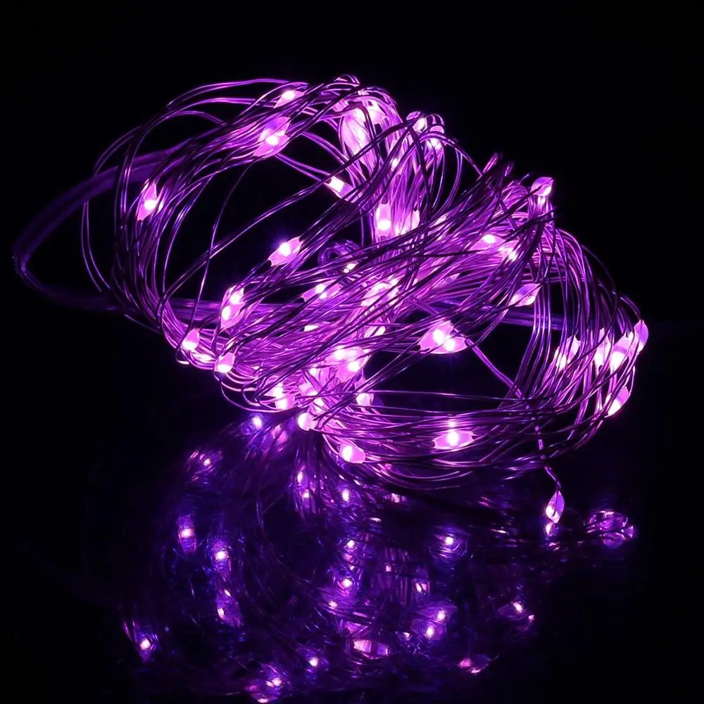 ICOCO 6m LED Bright Silver Wire String Light Fairy Christmas Party Decor Lighting 3AA Battery Box with 8 Function Remote Control - Испускаемый цвет: Розовый