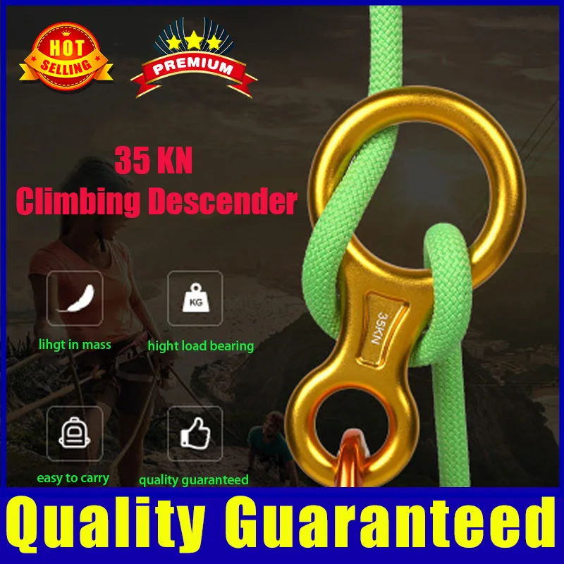 

35KN climbing descender rope descender rappel ring rappelling gear belay device Lock Buckle rock climbing equipment